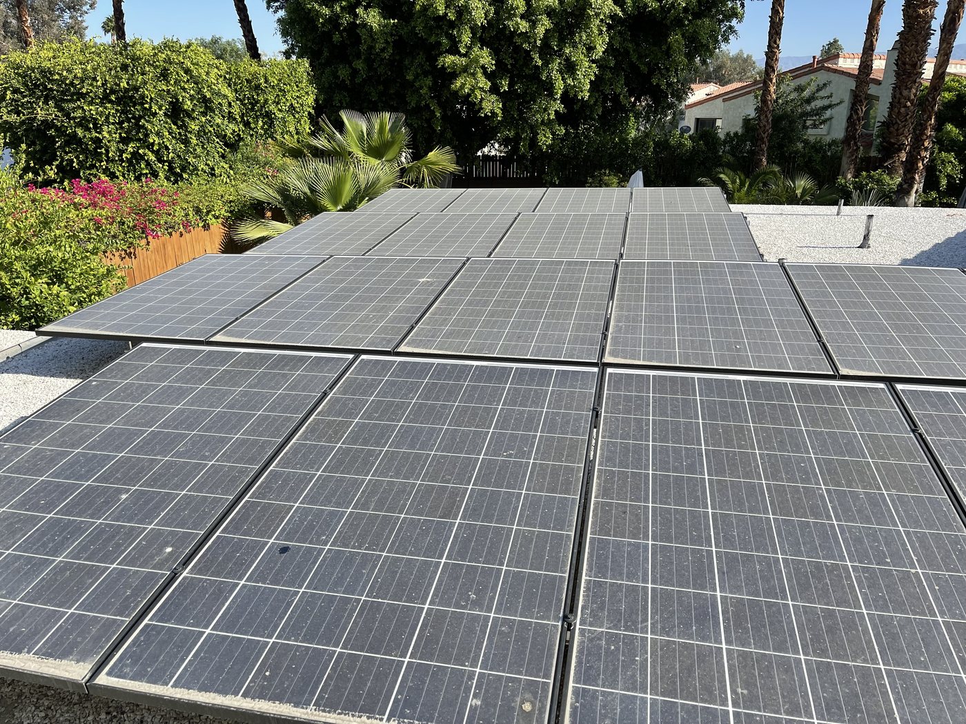 Dull, dusty solar panels before cleaning